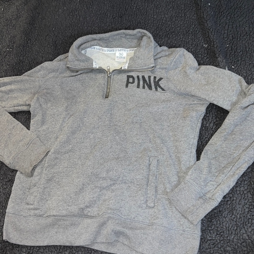 pink light grey half zip sweater